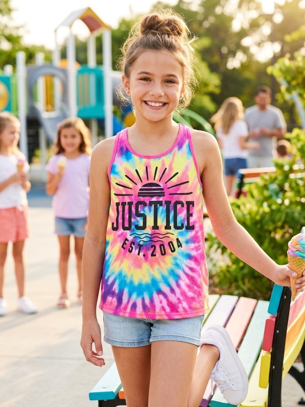 Justice Girls' Rainbow Tie-Dye Tank Top - Pink, Blue, Yellow